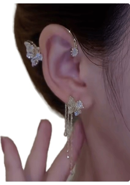 Lüks Kristal Çiçek Püskül Damla Küpe Kadınlar Için Parlak Zirkon Opal Uzun Dangle Küpe Kızlar Parti Düğün Takı Hediye Metal RENK:ER22Y1929 (Yurt Dışından)