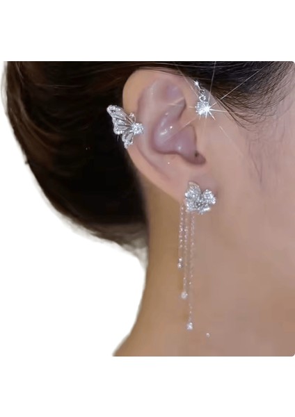 Lüks Kristal Çiçek Püskül Damla Küpe Kadınlar Için Parlak Zirkon Opal Uzun Dangle Küpe Kızlar Parti Düğün Takı Hediye Metal RENK:ER22Y0878 (Yurt Dışından)