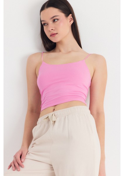 Pembe Ince Askılı Fitted Basic Atlet 947
