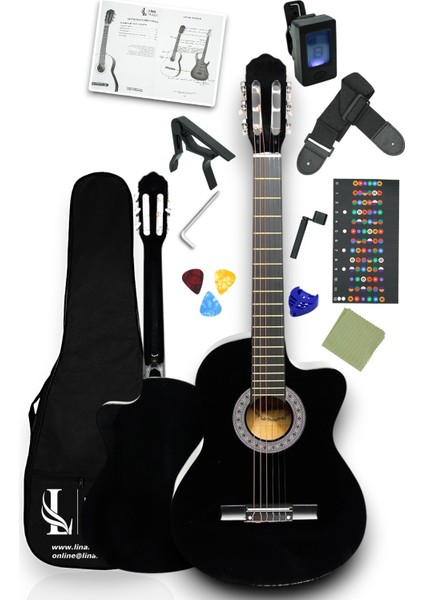 CG-3901BK Klasik Gitar 4/4 Sap Ayarlı Kesik Kasa Full Set - Siyah