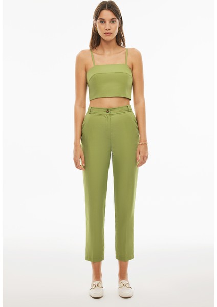 Blannes Regular Fit Standart Boy Boru Paça Ekru Renk Kadın Pantolon