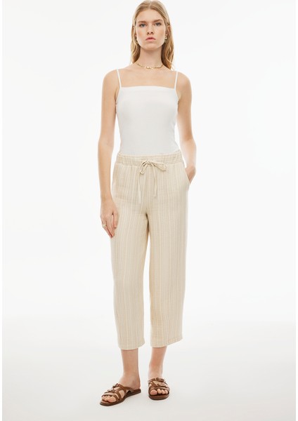 Emars Rahat Kalıp Bilek Boy Boru Paça Ekru Bej Renk Kadın Pantolon