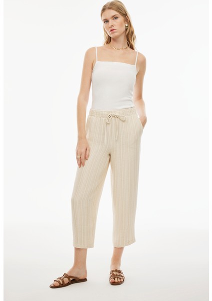 Emars Rahat Kalıp Bilek Boy Boru Paça Ekru Bej Renk Kadın Pantolon modelleri