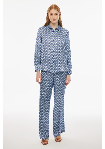 Drinas Rahat Kalıp Uzun Boy Geniş Paça Mavi Renk Kadın Pantolon fırsatları