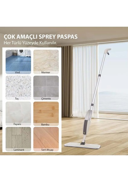 Etabel Sprey Mop Su Deterjan Hazneli 360 Derece Dönen Mikrofiber Bez Temizlik Seti