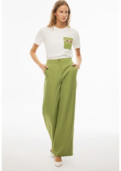Blannes Rahat Kalıp Uzun Boy Geniş Paça Açık Yeşil Renk Kadın Pantolon fiyatları
