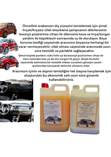 Araba Temizleme Seti Oto Yıkama Şampuanı/ Torpido Parlatıcı Süt 5lt