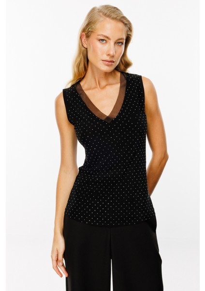 51396 Onteks Kolsuz V Yaka Taşlı Bluz