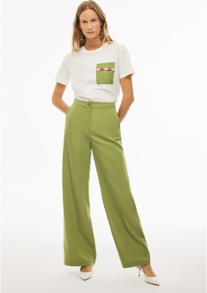 Blannes Rahat Kalıp Uzun Boy Geniş Paça Ekru Renk Kadın Pantolon modelleri