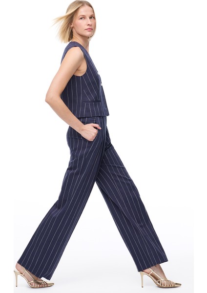 Lacivert Tiran Regular Fit Yüksek Bel Pantolon
