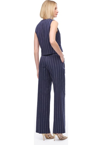 Lacivert Tiran Regular Fit Yüksek Bel Pantolon
