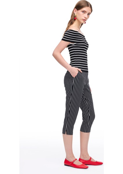 Siyah Beyaz Lahos Regular Fit Yüksek Bel Pantolon
