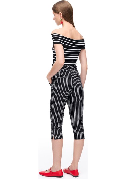 Siyah Beyaz Lahos Regular Fit Yüksek Bel Pantolon