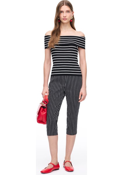 Siyah Beyaz Lahos Regular Fit Yüksek Bel Pantolon