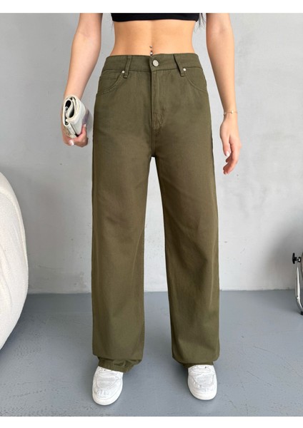 Kadın Yüksek Bel Kar Yıkama Likralı Geniş Paça Palazzo Jeans