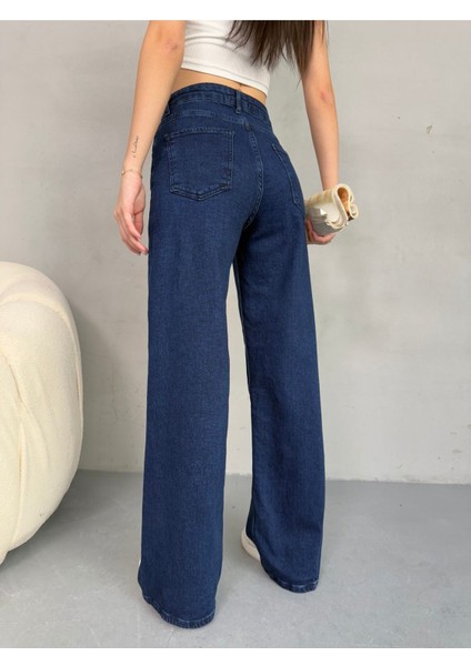 Kadın Yüksek Bel Kar Yıkama Likralı Geniş Paça Palazzo Jeans modelleri