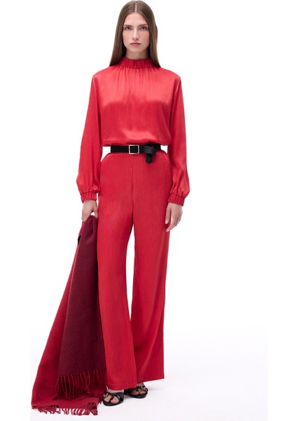 Mudita Standart Boy Geniş Paça Kırmızı Renk Kadın Pantolon modelleri