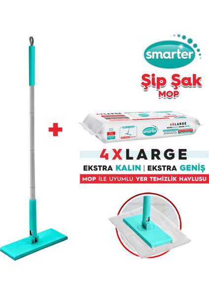Şip Şak Mop + Yer Havlusu Otomatik El Değmeden Tüm Bezlerle Uyumlu Temizlik Seti Paspas