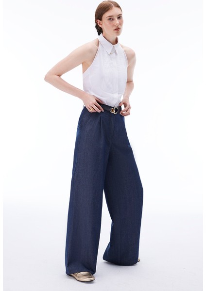 Latibule Regular Fit Bilek Boy Boru Paça Indigo Renk Kadın Pantolon fiyatları