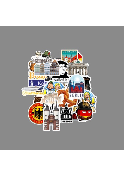 Almanya Sticker Paketi -Bullet Journal - Ajanda - Planner - Defter - Laptop Etiket Çıkartma Çok Renkli 10 x 15 Paket Boyutu 3 x 5 cm Stickerlar Paket Içeriği 25 Adet Dadi Ramba