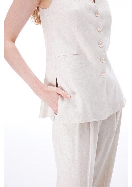 Monostar Regular Fit Standart Boy Geniş Paça Bej Renk Kadın Pantolon