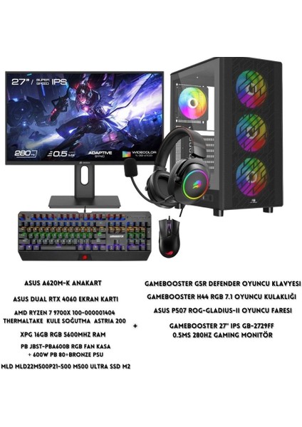 Pb A600B Rgb Kasa Amd Ryzen 7 9700X 16 GB Ram 500 GB SSD Asus Dual Rtx 4060 W11 + Full Set