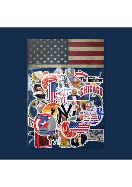 Amerika Sticker Paketi -Bullet Journal - Ajanda - Planner - Defter - Laptop Etiket Çıkartma Çok Renkli 10 x 15 Paket Boyutu 3 x 5 cm Stickerlar Paket Içeriği 25 Adet Dadi Ramba