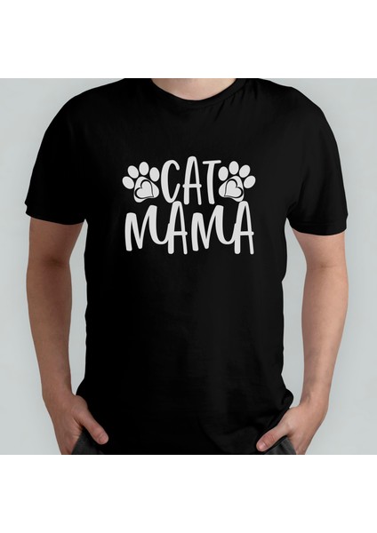 Cat Mama Mom Kedi Annesi Kedi Sever Unisex %100 Pamuklu Bisiklet Yaka T-Shirt