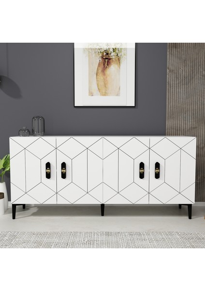 Bosso Konsol Tv Sehpası Çok Amaçlı Dolap 150 cm Beyaz Altın