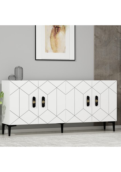 Bosso Konsol Tv Sehpası Çok Amaçlı Dolap 150 cm Beyaz Altın fiyatları