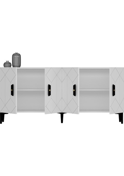 Bosso Konsol Tv Sehpası Çok Amaçlı Dolap 150 cm Beyaz Altın modelleri