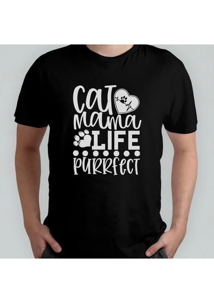 Cat Mama Mom Kedi Annesi Kedi Sever Unisex %100 Pamuklu Bisiklet Yaka T-Shirt