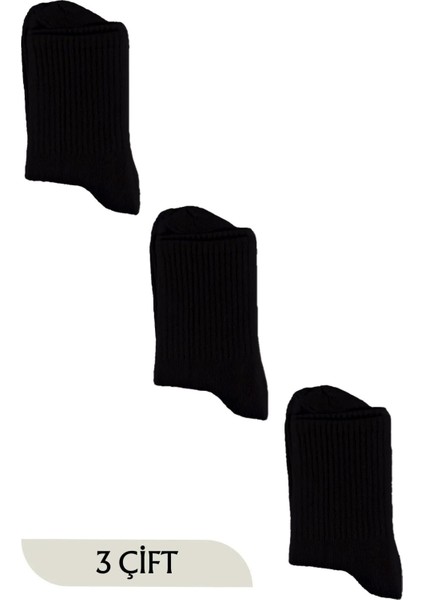 Unisex Siyah Tenis Soket Çorap Kolej 3'lü Paket