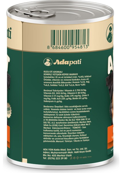 Kuzu Eti Aromalı Komple Yetişkin Köpek Maması 400 gr