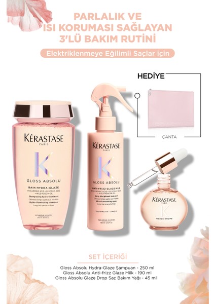 Gloss Absolu Elektriklenme Karşıtı Saç Bakım Seti - Bain & Spray & Oil