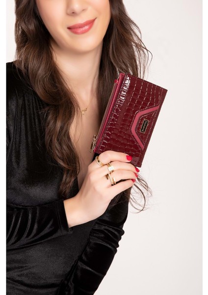 Günlük Kullanışlı Cüzdan ve Kartlık SP.1056 - Bordo Croco - Tek Ebat