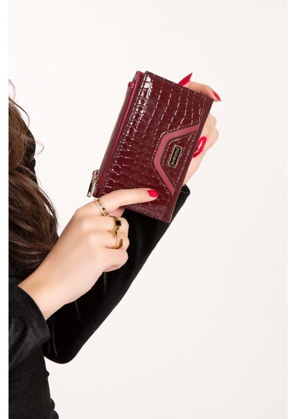 Günlük Kullanışlı Cüzdan ve Kartlık SP.1056 - Bordo Croco - Tek Ebat