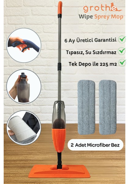 Wipe Sprey Mop Turuncu - 2 Mop Bezli - Tıpasız Sistem - 700 Cc Su Hazneli (üretici Garantili)