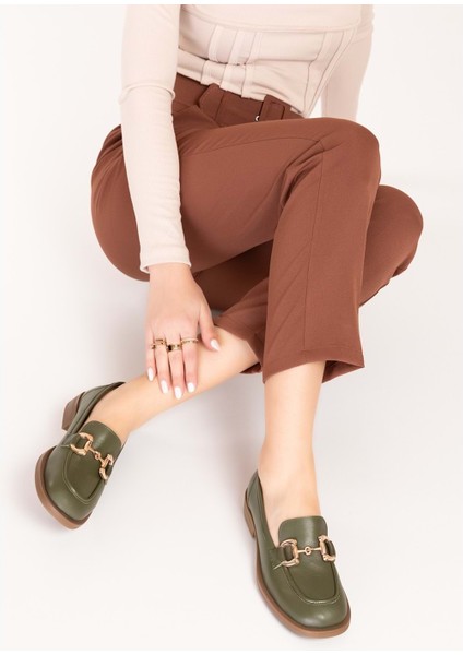 Deri Hafif Taban Tokalı Loafer Ayakkabı WST.1196 - Haki - 38