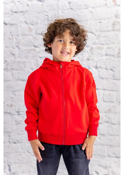 Unisex Çocuk Basic Kapüşonlu Ceket - Kırmızı