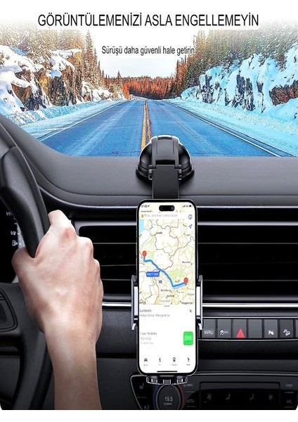 Ayna ve Torpido Montajlı Hidrolik Kanatlar 360° Dönebilen Başlık Vantuzlu Araç Içi Telefon Tutucu