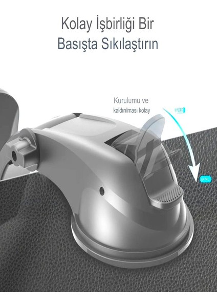 Ayna ve Torpido Montajlı Hidrolik Kanatlar 360° Dönebilen Başlık Vantuzlu Araç Içi Telefon Tutucu