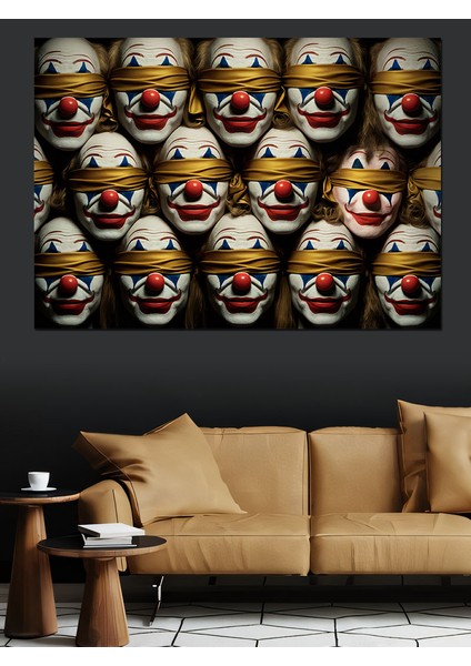 Karanlıkta Kırmızı Palyaço Maskeleri Dekoratif Kanvas - Mdf Ahşap Tablo fırsatları