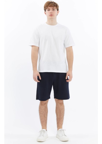 Erkek Basic Regular Fit Tişört Şort Takım Lacivert - Beyaz