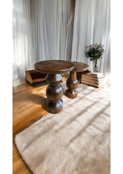 Wood Wooden Ahşap 2'li Set Mantar Yan Sehpa Modern Fiskos / Ceviz Renk / Zigon Sehpa Vernikli fiyatları