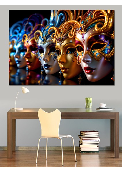 Renkli Maskeli Venedik Karnavalı Dekoratif Kanvas - Mdf Ahşap Tablo fiyatları