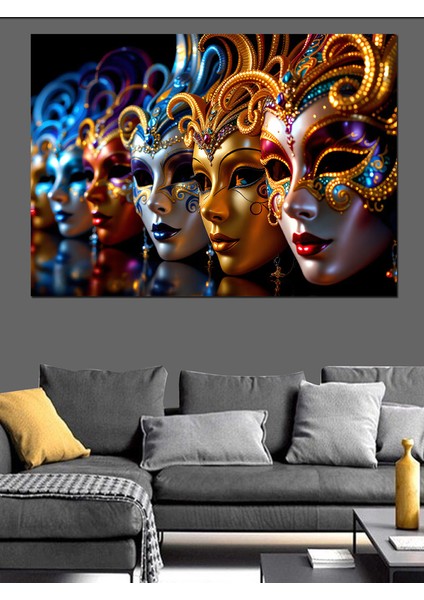 Renkli Maskeli Venedik Karnavalı Dekoratif Kanvas - Mdf Ahşap Tablo modelleri