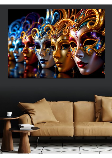 Renkli Maskeli Venedik Karnavalı Dekoratif Kanvas - Mdf Ahşap Tablo fırsatları