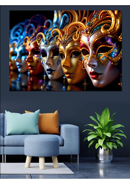 Renkli Maskeli Venedik Karnavalı Dekoratif Kanvas - Mdf Ahşap Tablo indirimleri