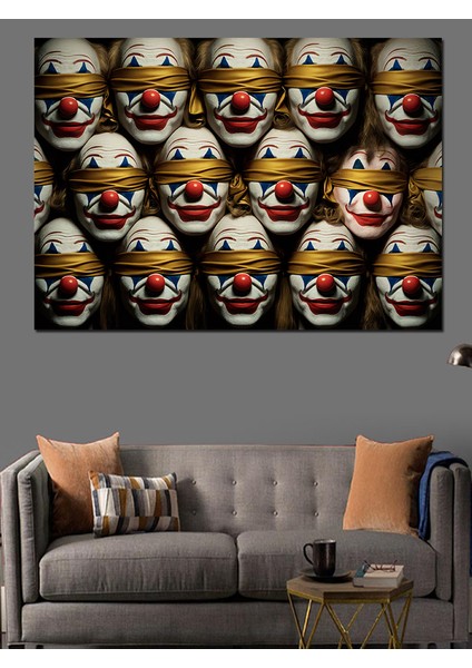 Karanlıkta Kırmızı Palyaço Maskeleri Dekoratif Kanvas - Mdf Ahşap Tablo
